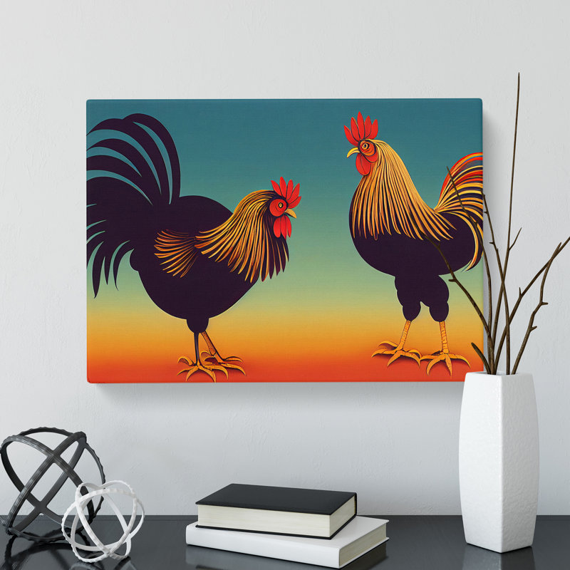 The Two Roosters - Wrapped Canvas, 40cm H x 60cm W x 3cm D