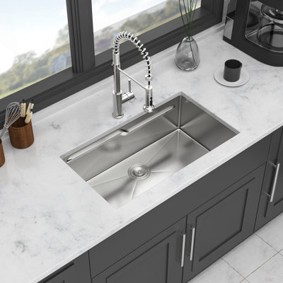33" Undermount Kitchen Sink - 33*19 inch Single Bowl 16 Gauge Stainless Steel Ledge Workstation Kitchen Sinks, 33 x 19 x 10 inch