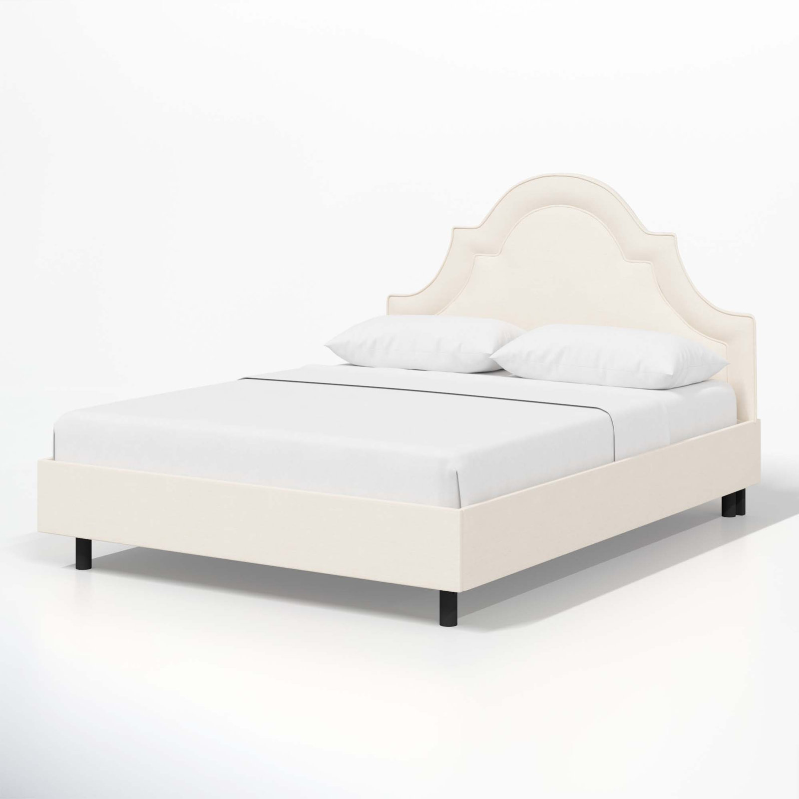 Knipe Upholstered Scalloped Bed, King, Zuma White Textured Linen