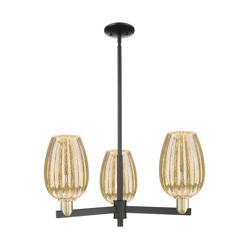 Lustre suspendu 6 lumières Preston, Laiton antique / noir mat, Mercure, Six lumières