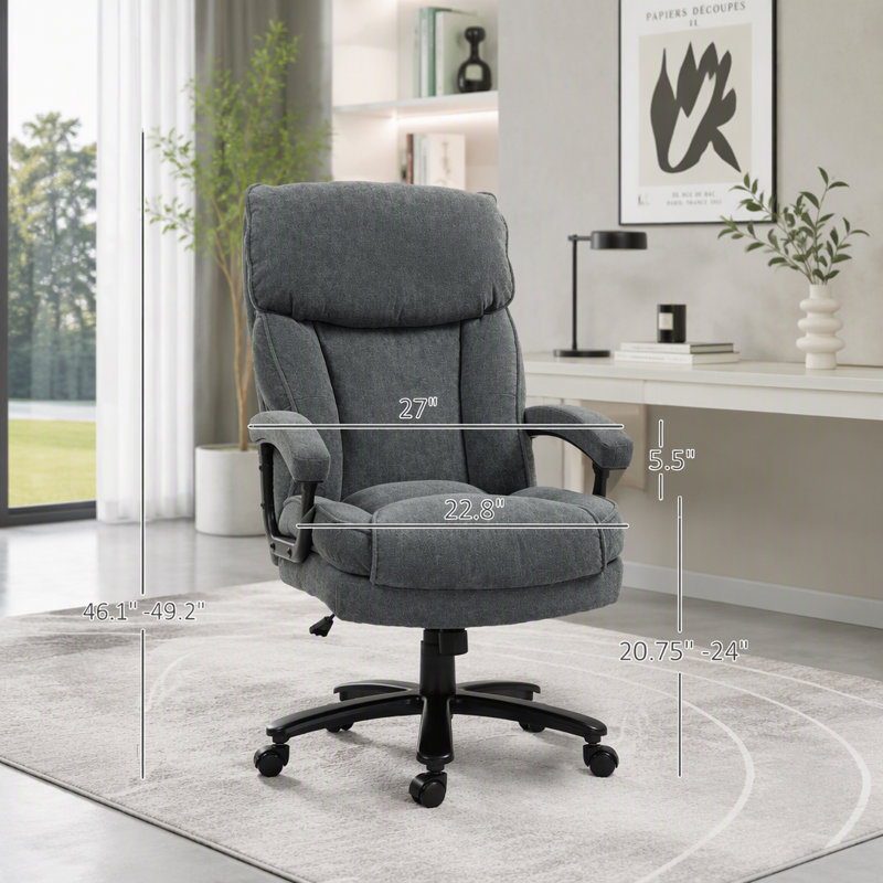 Chaise de bureau en velours de coton à haut dossier pour grand et grand avec soutien lombaire