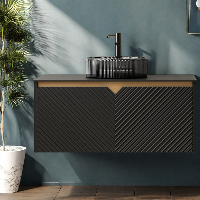 Modern Black Vanities With Storage, Mdf And Metal, Space-saving Bathroom Decor