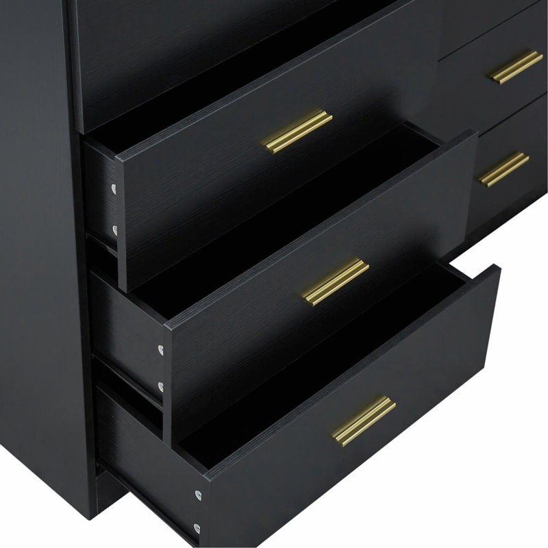 Commode moderne à 8 tiroirs pour la chambre à coucher - Vaste commode de rangement, robuste et sécuritaire, Noir