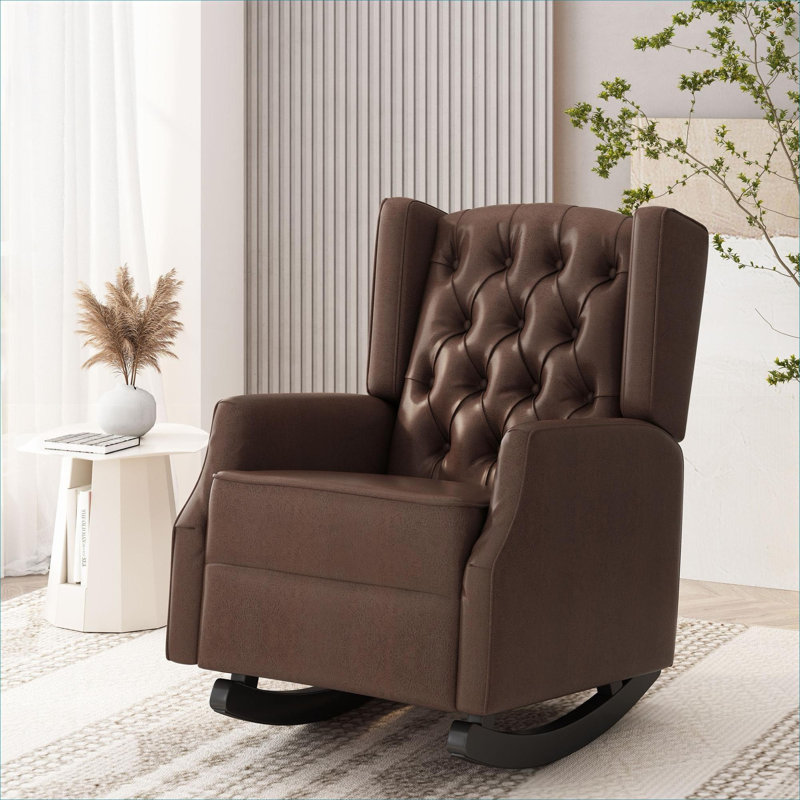  Fauteuil à oreilles 1 chaise berçante en similicuir brun classique pour salon