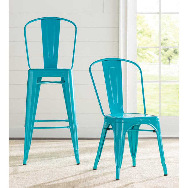 Tabouret de bar Iddings, Cristal brillant bleu sarcelle, 1, Tabouret de comptoir (siège d'une hauteur de 24 p
