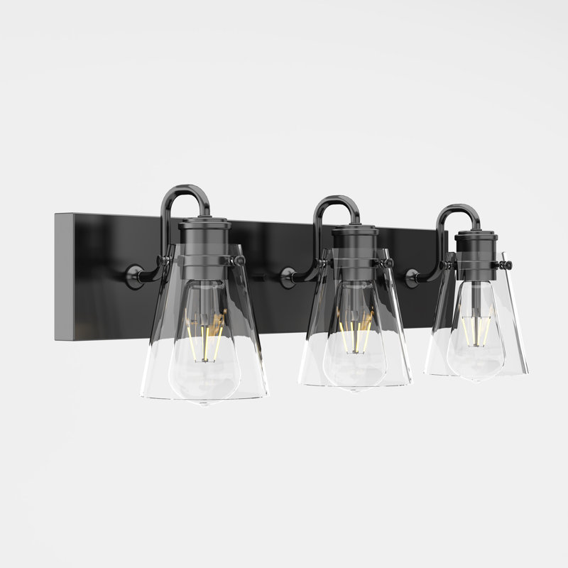 Beaudry 24 in. 3-Light Modern Dimmable Vanity Light in Matte Black with Clear Glass Shade, Matte Black