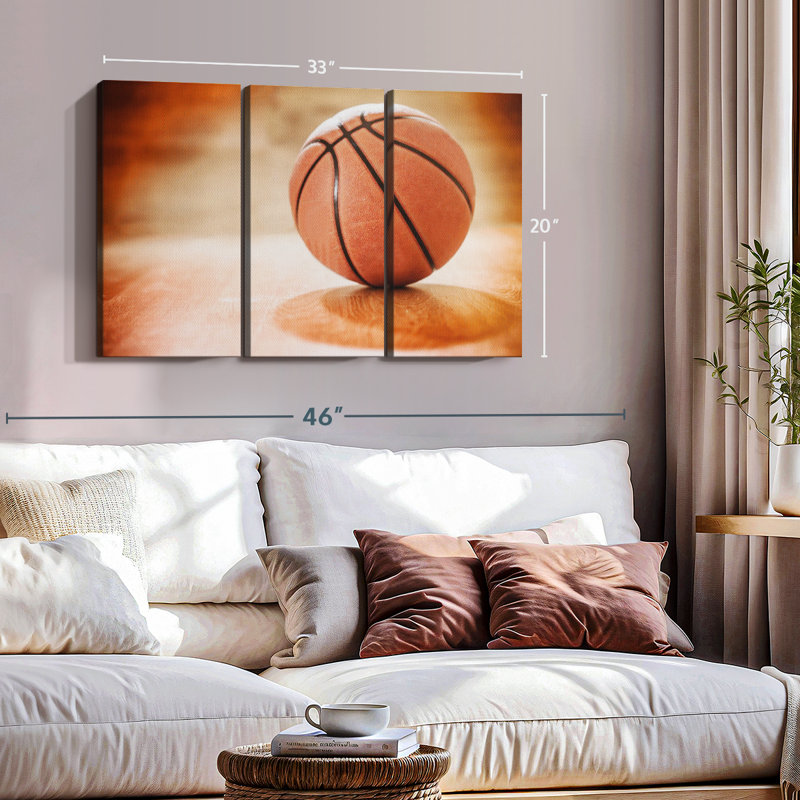«Orange Basketball», 3 pièces, H 20 po x l 33 po x P 1,25 po