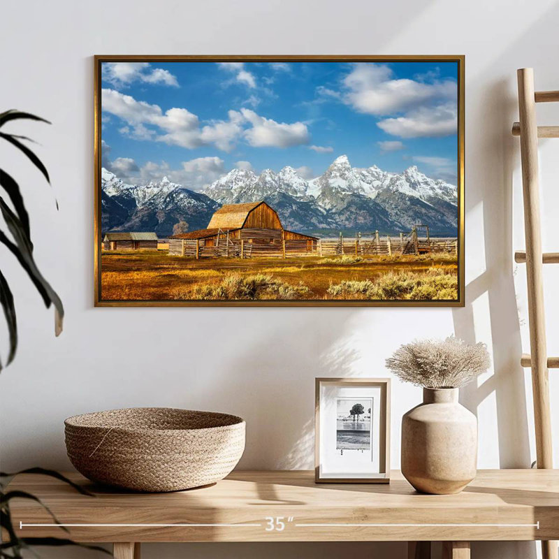 Teton Range Moulton Barn, 25 po x 17 po, Cadre flottant doré