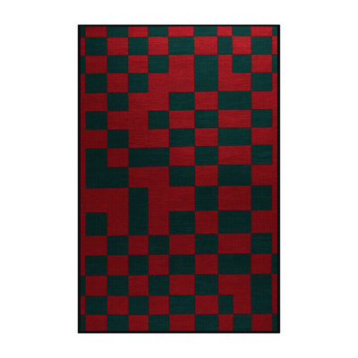 Machine Washable Checkered Green Area Rug