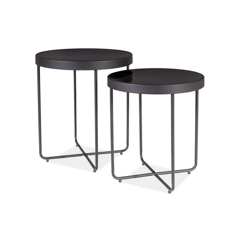 Abhirup Glass Top Cross Legs Nesting Tables