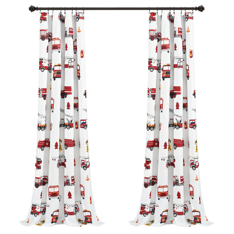 Semi Sheer Curtain Pair, Red/White