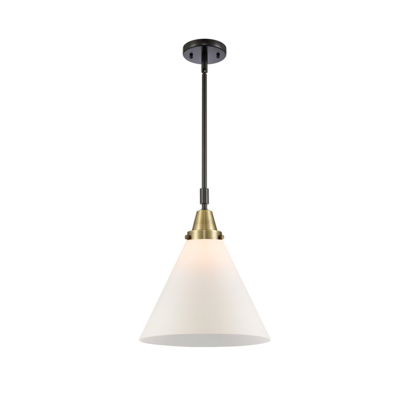 Luminaire suspendu conique 1 lumière Ashwath, Blanc mat, H 50,12 po x l 12 po x P 12 po, Laiton antique noir