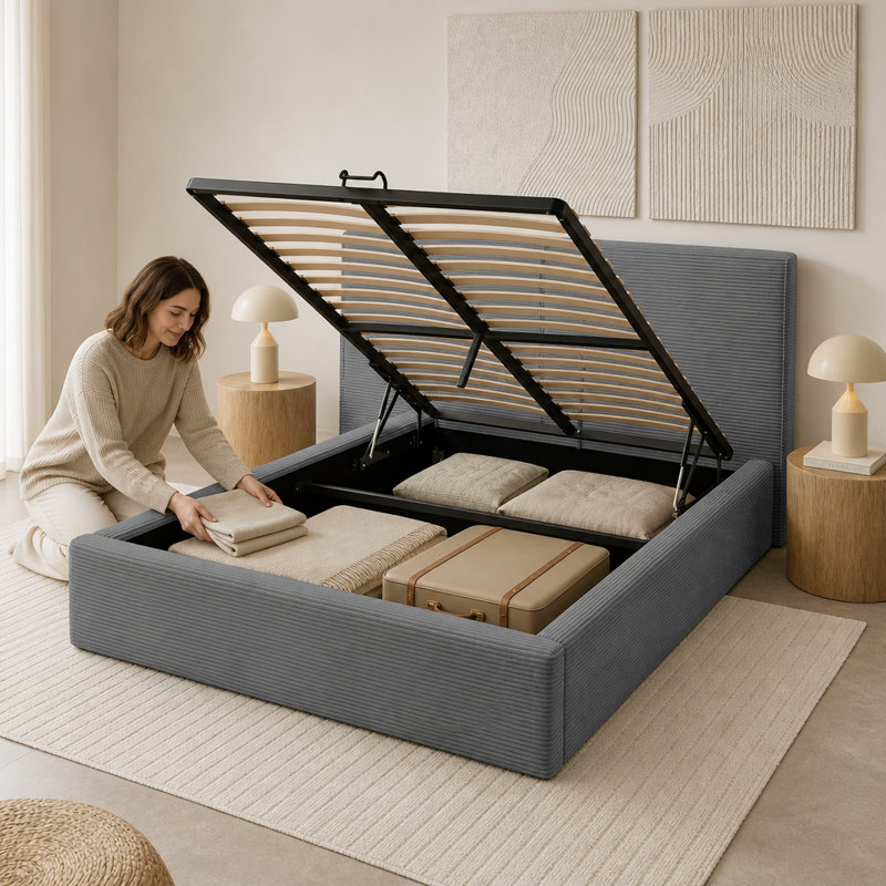 Aadhvika Easy Assembly Gas Liftting Ottoman Bed Frame with 10 Year Warranty Quick Setup Gas Lift Storage Bed , Single (3')