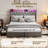 Full Upholstered Platform Bed Frame, Bed with 4 Storage Drawers, Charging Station (2 USB), LED Lights and Storage Headboard-1078970904