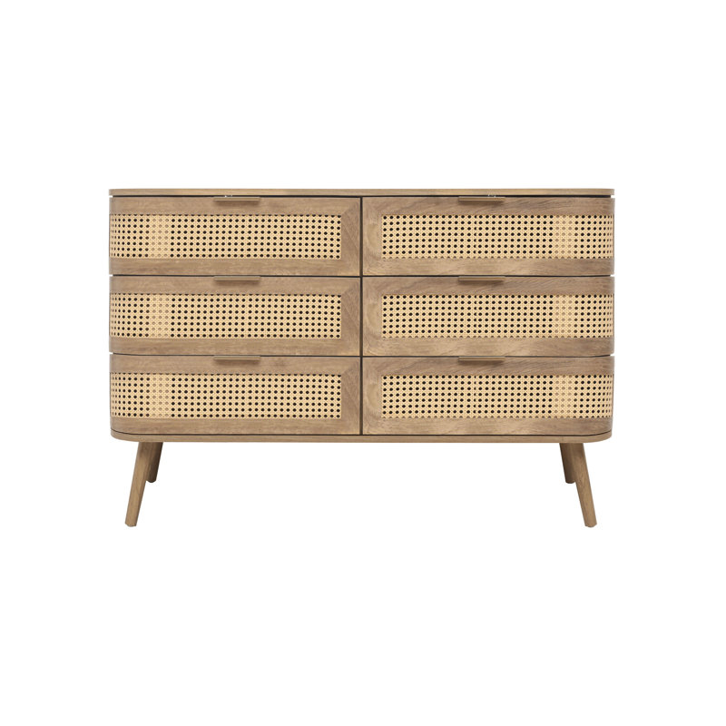Amanni 6 Drawer Rattan Chest, Oak