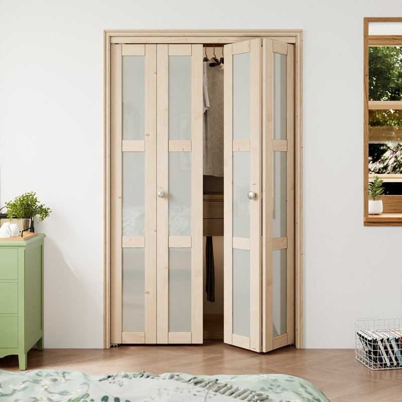 Porte double pliante en verre double pin brut 3 pièces avec quincaillerie, 48 po x 80 po