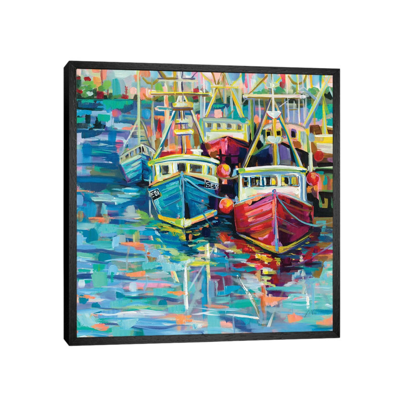 Stonington Docks by Jeanette Vertentes - Painting on Canvas, 93.98cm H x 93.98cm W x 3.81cm D, Black Framed