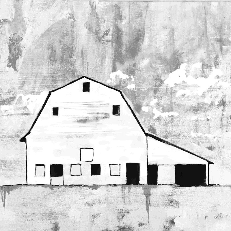 Noir et blanc simple grange vieillie, H 12 po x l 12 po