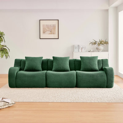 Canapé désossé, tissu 3 pièces en peluche de haute qualité, conception antidérapante, accoudoirs incurvés sans assemblage, éponge haute densité 32D pour le salon, la chambre à coucher, le coin lecture