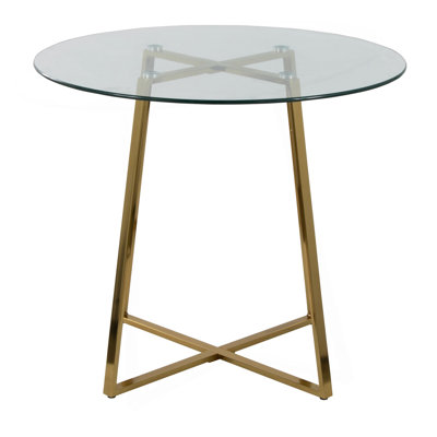 Table de salle à manger en métal doré et verre trempé transparent