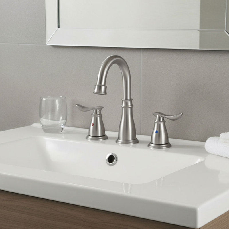 Double Handle Bathroom Sink Faucet with Drainer, Silver