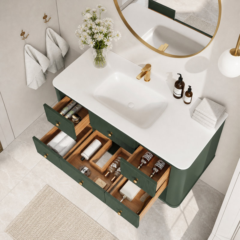 Ensemble de meuble-lavabo mural simple vert avec lavabo 48 po avec évier entièrement assemblé, 48"