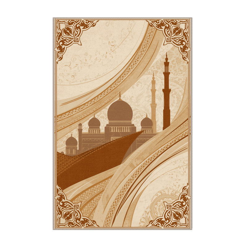 Machine Washable Paublo Abu Dhabi Sheikh Zayed Mosque Posh & Luxe Oriental Rug in Beige – Beige Binding, 8x10