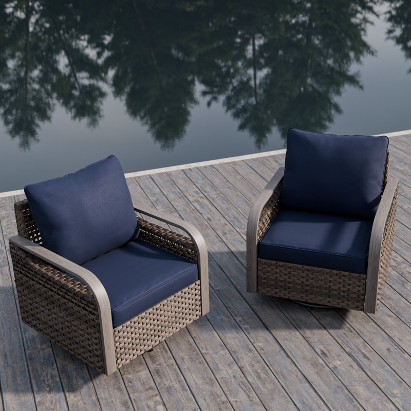 Ensemble de chaises berçantes pivotantes en osier pour l'extérieur (ensemble de 2), Bleu très foncé