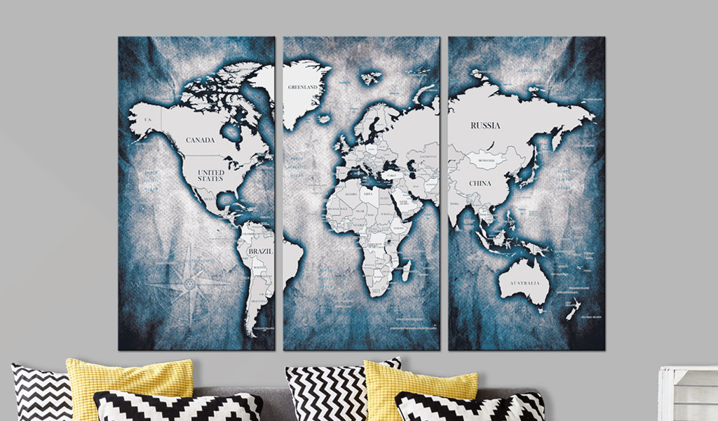 Leinwandbild - World Map: Ink Triptych