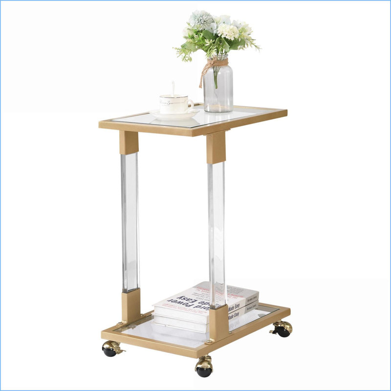 Table basse moderne en forme de C en or avec plateau en verre trempé, facile à nettoyer, mobile pour la maison et amp; Bureau