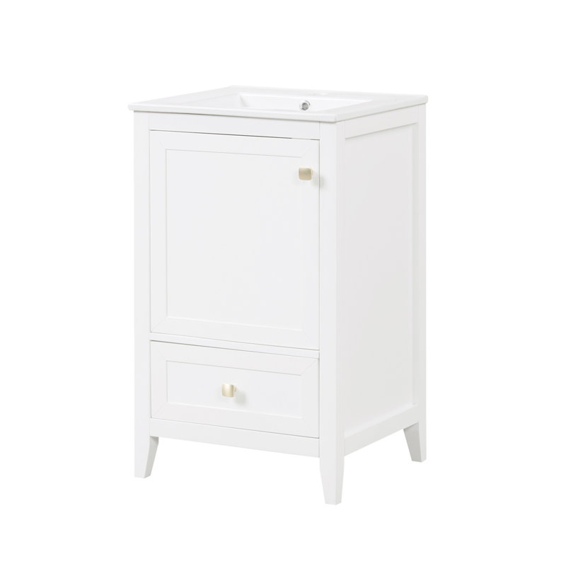 Meuble-lavabo de 20 po avec lavabo, armoire de salle de bain avec porte à fermeture douce, support de rangement et tiroir