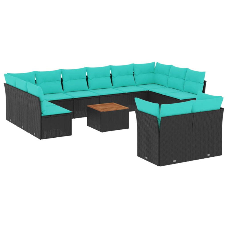  Ensemble de canapé de patio 13 pièces avec coussins en rotin de polyester noir