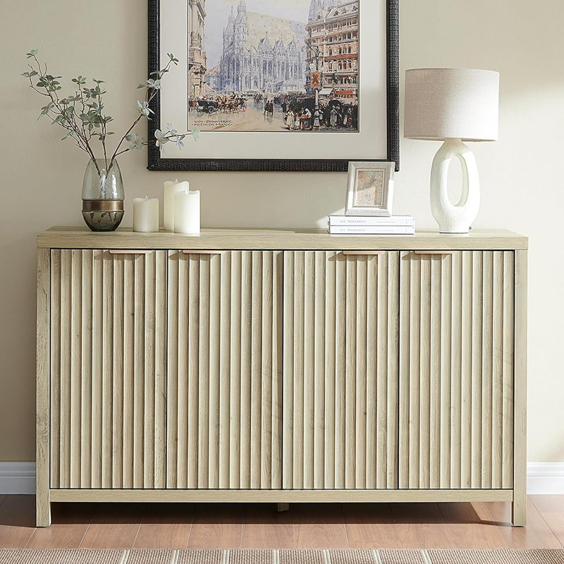 Buffet cannelé à 4 portes avec tablettes réglables et grand buffet moderne - Naturel