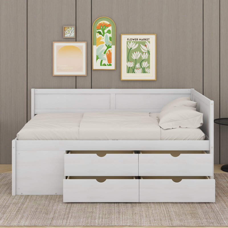 Lit de jour avec tiroirs et tablettes, Lit simple, Blanc
