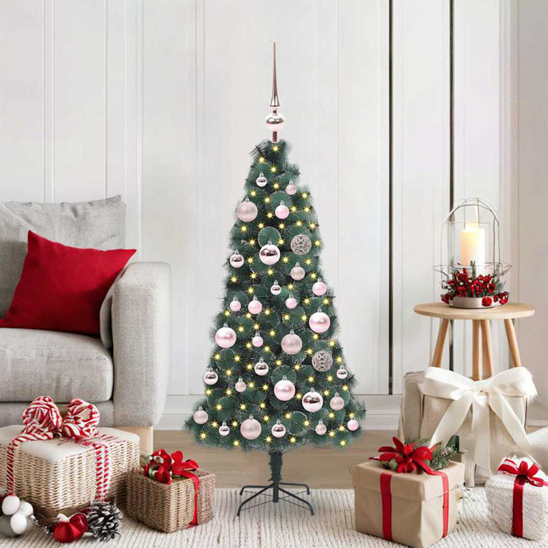 Artificial Pre-lit Christmas Tree with Ball Set, Pink, 3.94' H