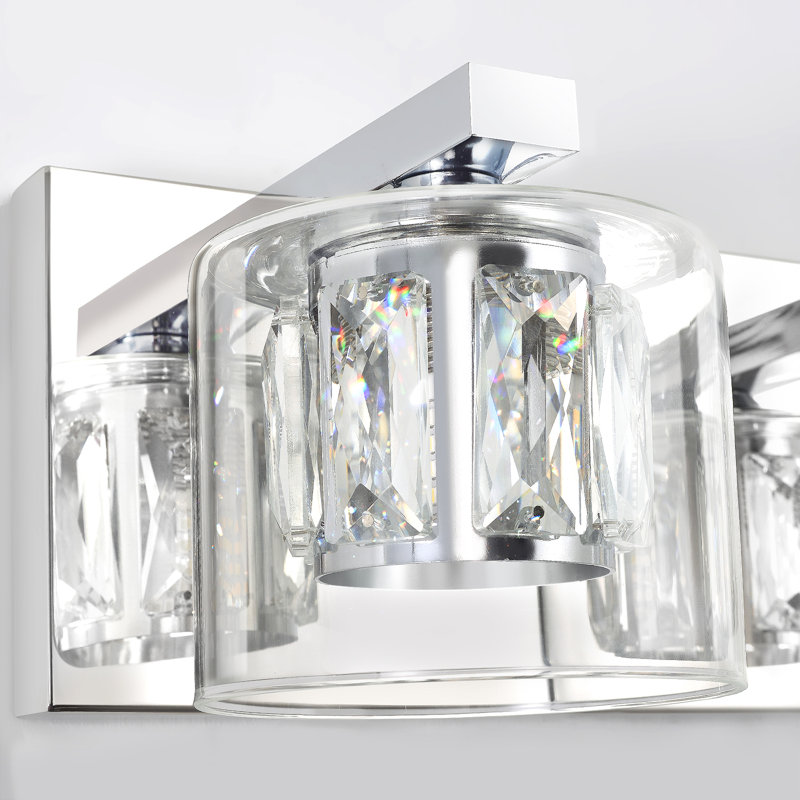 Delvon  2-Light Vanity Wall Sconce with Clear Glass and Crystal Accents – Stylish Lighting for Hallways and Bedrooms, Chrome