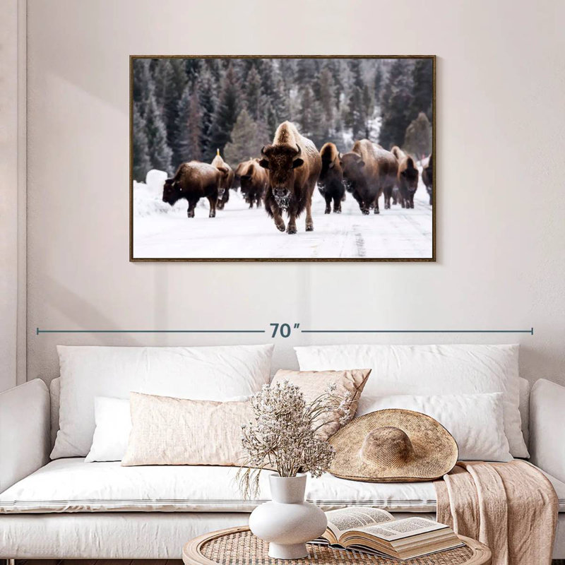Winter Bisons, Floating Frame Walnut, 43" X 29"