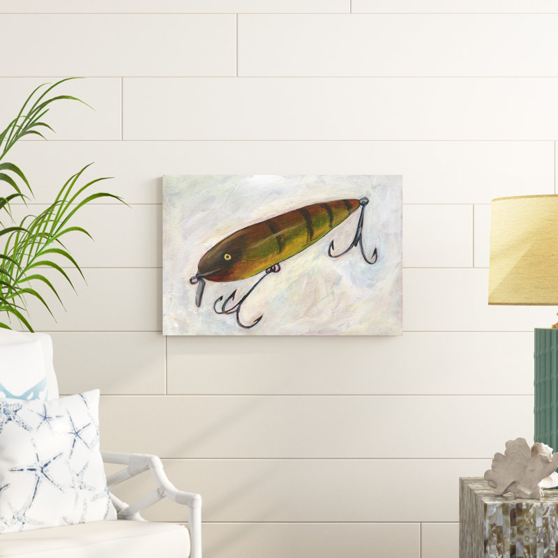 «Retro Fishing Lure II» par Regina Moore - peinture sur toile tendue, H 20 po x l 30 po