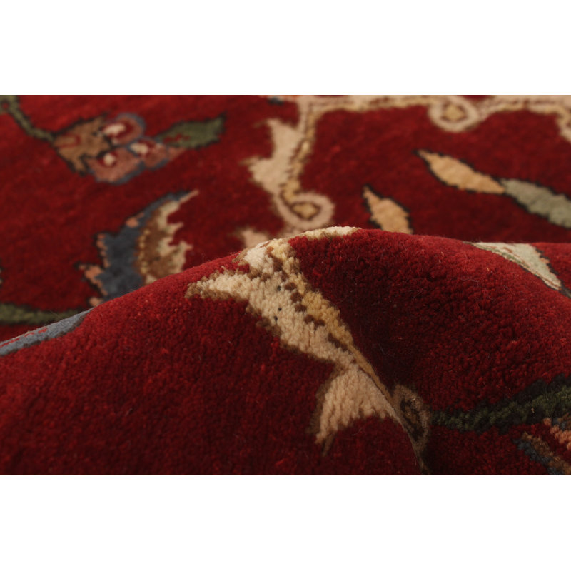 Tapis rouge foncé noué à la main de conception unique 3 pi 7 po x 12 pi 8 po Joelee