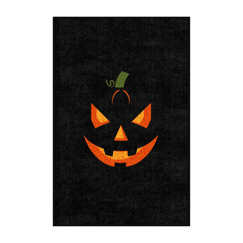 Soft Plush Feingold Halloween Modern & Contemporary Abstract Area Rug in Black – Black Binding, 6x9