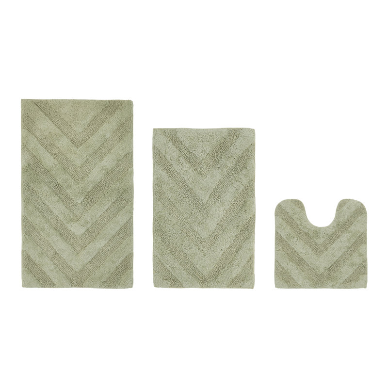 Branston Premium 100% Cotton 1990 GSM 3-Piece Tufted Chevron Bath Rug Set with Non-Slip Spray Latex Backing, OEKO-TEX® Certified, Super Absorbent & Machine Washable, Sage