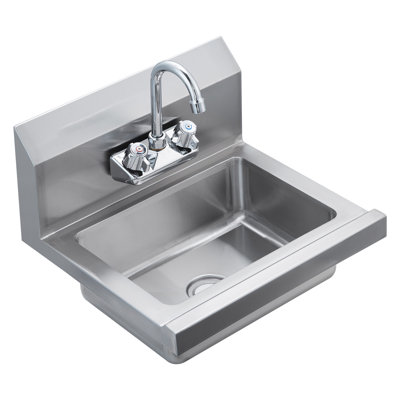 Heavy Duty Stainless Steel Wall Mount Hand Sink with Faucet - Commercial Grade Utility Basin for Restaurant, Kitchen, Bar & Garage