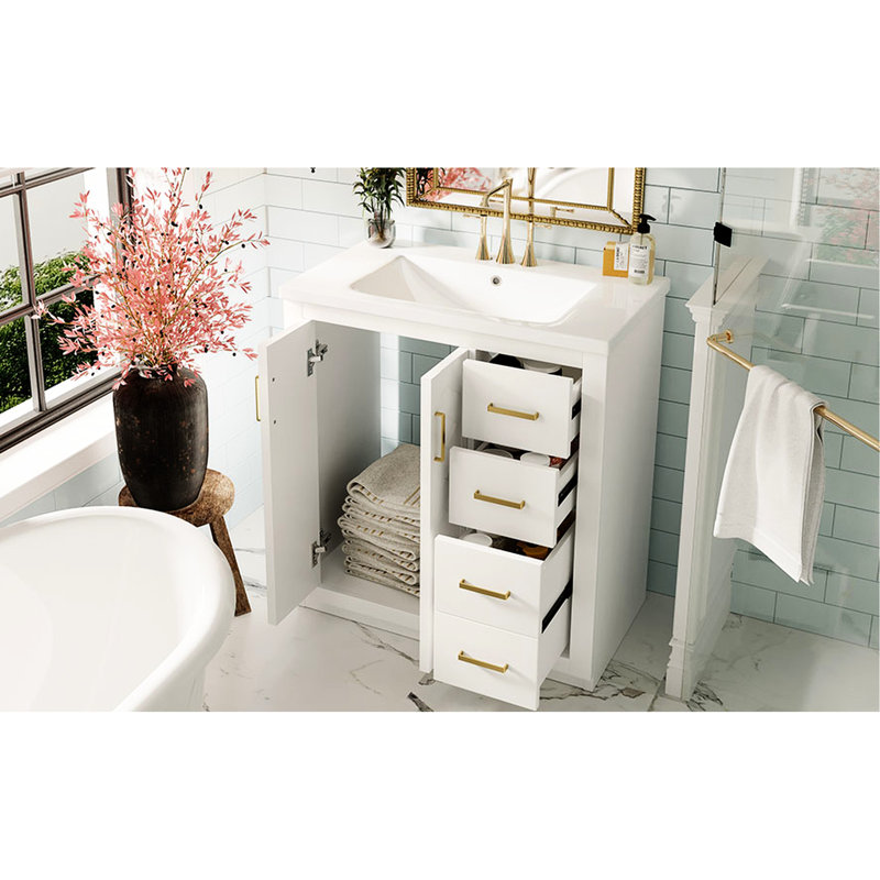 Solid Wood Frame 30'' Bathroom Vanity With Ceramic Sink, Soft - Closing Hinges, Boards, 3 Drawers, Ample Storage, Exquisite Metal Handle, Retro Appearance Frame, , Unique Groove Pattern, Smooth