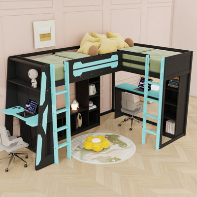 Gaming Bed Frame with LED Lights, USB Ports, TV Stand and Storage Shelves