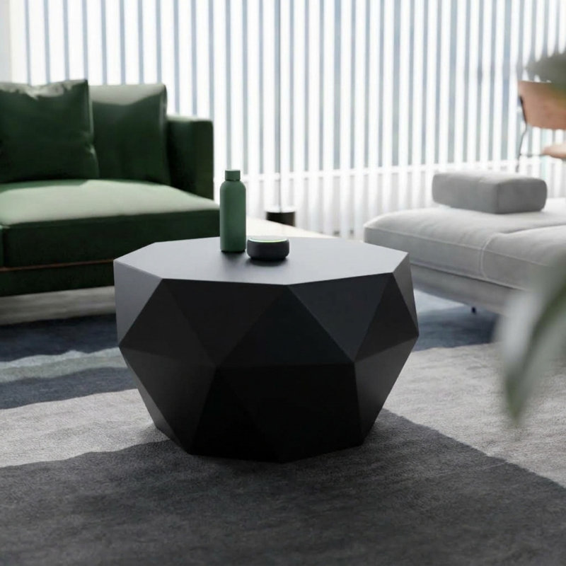 Solid Wood Round Modern Coffee Table – 29.5″ W Drum Design, Black Finish, Coffee Table for Living Room, Black