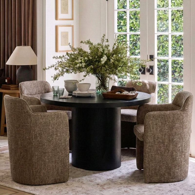 18.5" Seat Height Upholstered Dining Armchair, Light Brown