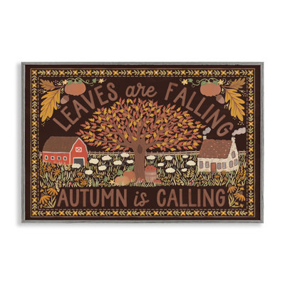 Leaves Falling on Brown Framed Giclee Art by Laura Marshall