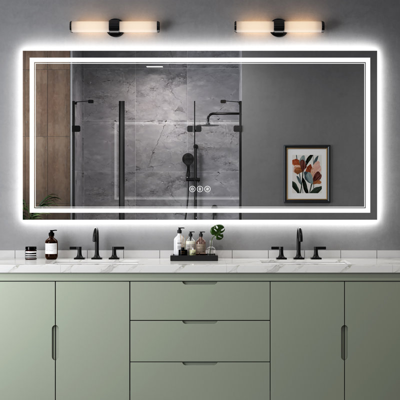Harana Front and Back Lighting Dimmable Anti-Fog Bathroom/Vanity Mirror with Tempered Glass, 32" x 84"