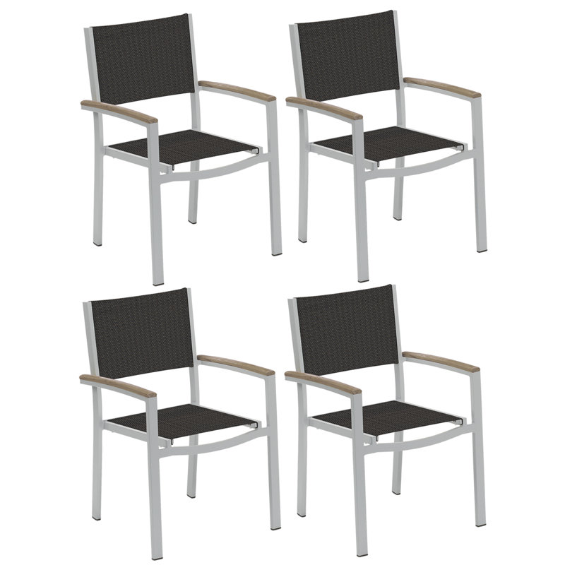 Travira Stacking Patio Arm Chair, Ninja Black Basketweave, Tekwood vintage, Flint
