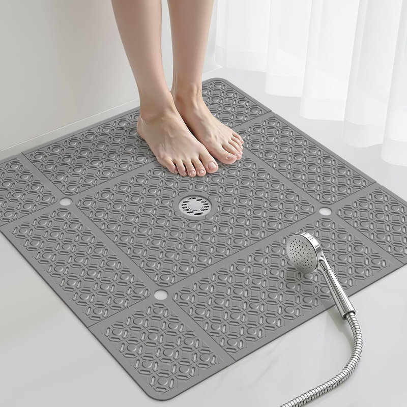 Tapis de douche carré antidérapant en TPE amélioré de 68,5 x 68,5 cm avec ventouses, tapis de bain creux pour douche à l'italienne
